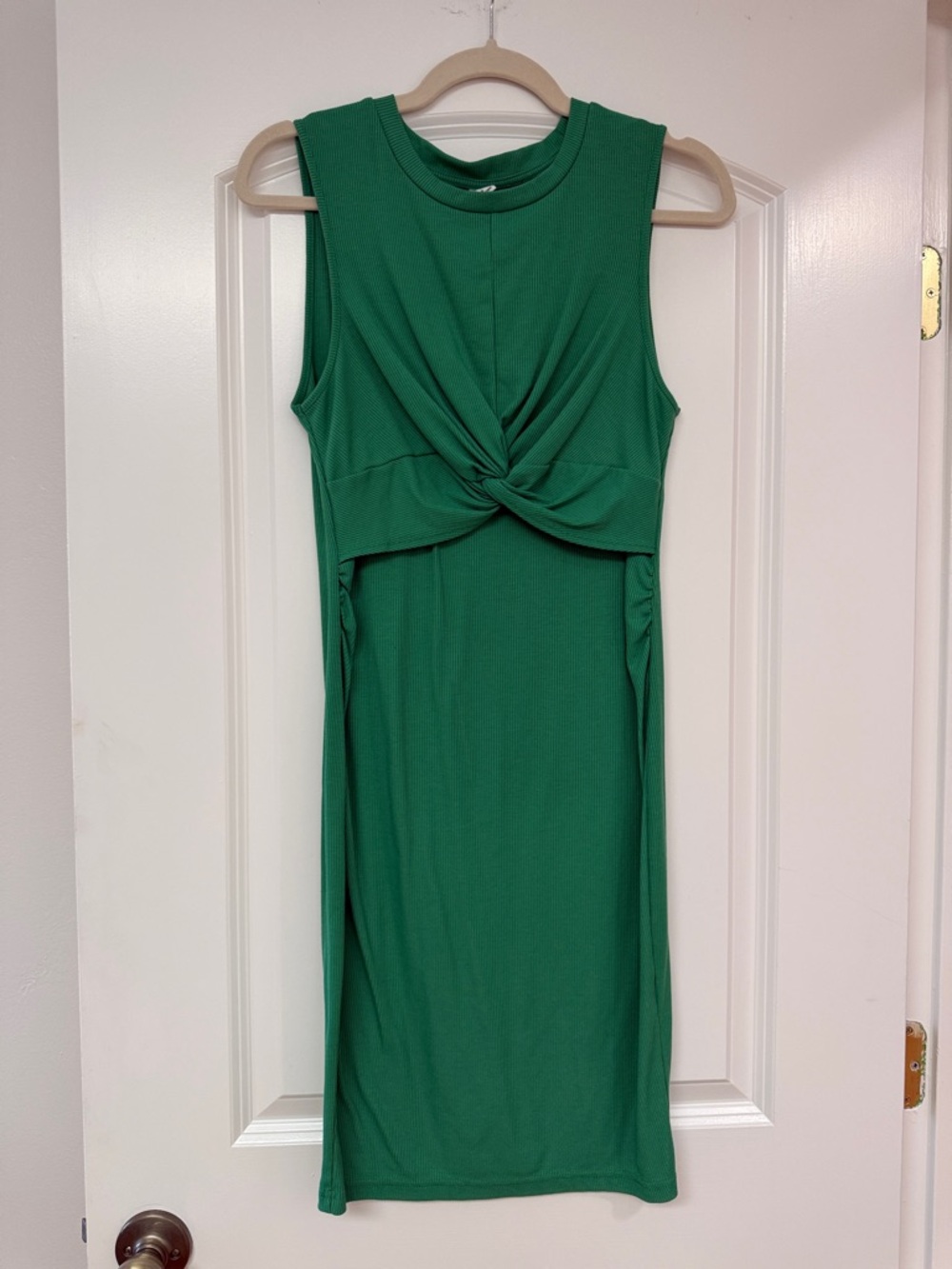 Green Knot Front Sleeveless Bodycon Midi Maternity Dress Sz M